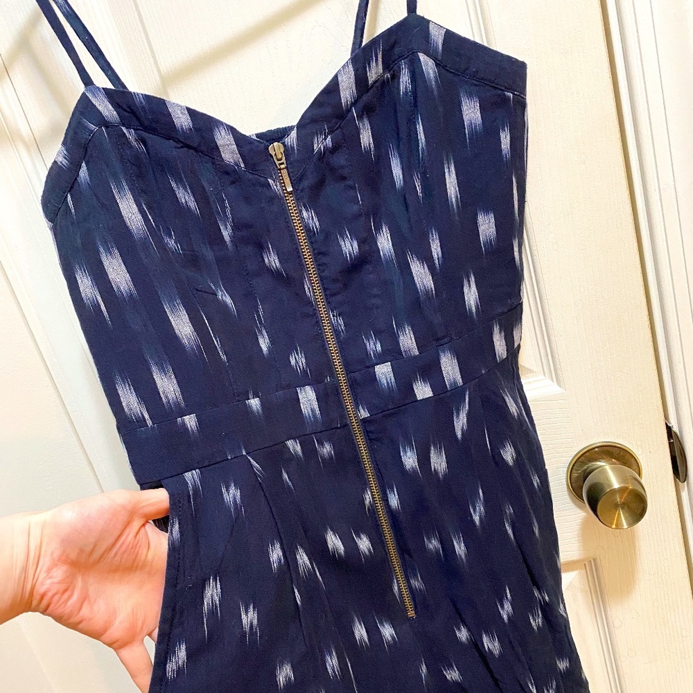 Elevenses Navy Ikat Zipper Front Jumpsuit - size 8